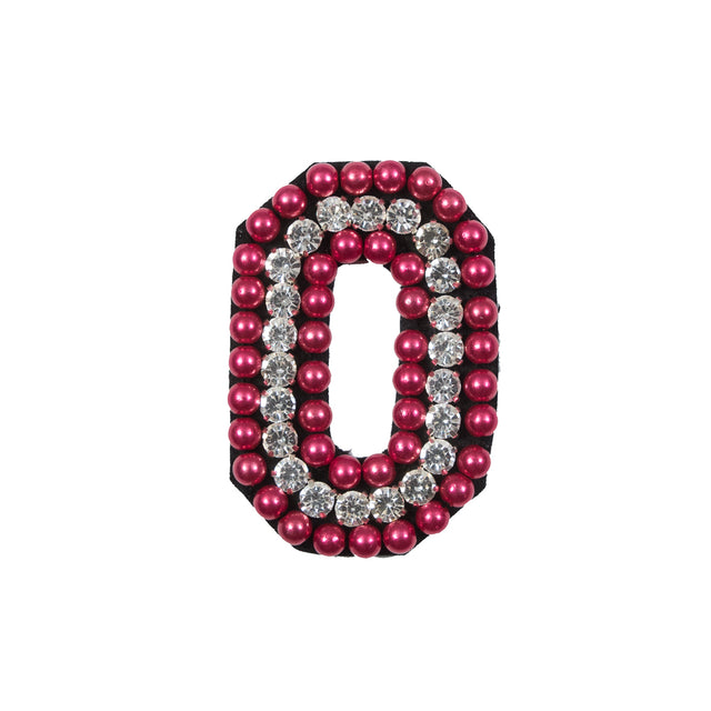 Italian Number 0 Patch with Pink Pearls and Rhinestones- 2.75" x 2"