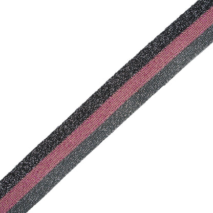Black/Silver/Pink Lurex Knit Trim - 1.25" Detail