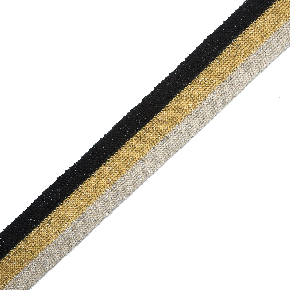 Black/Gold/Silver Lurex Knit Trim - 1.25" Detail