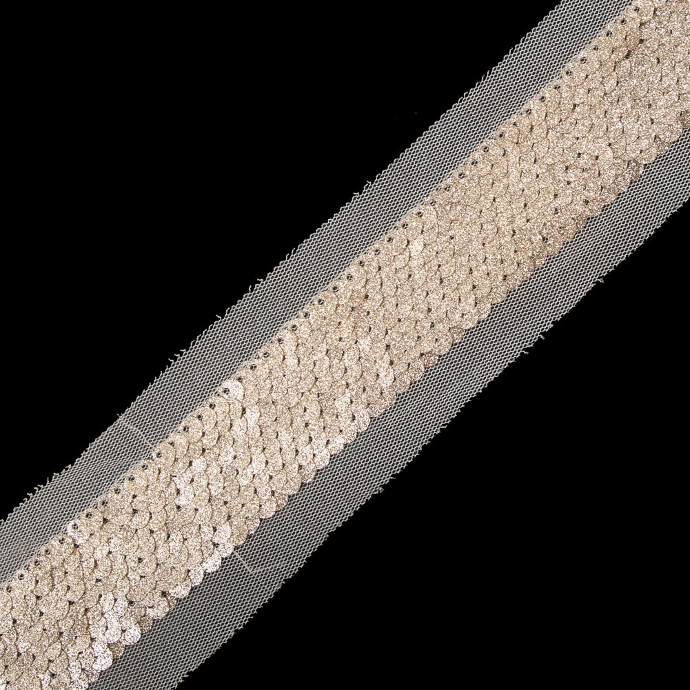 Gold Sequins on Nude Mesh Trim - 1.25" Detail