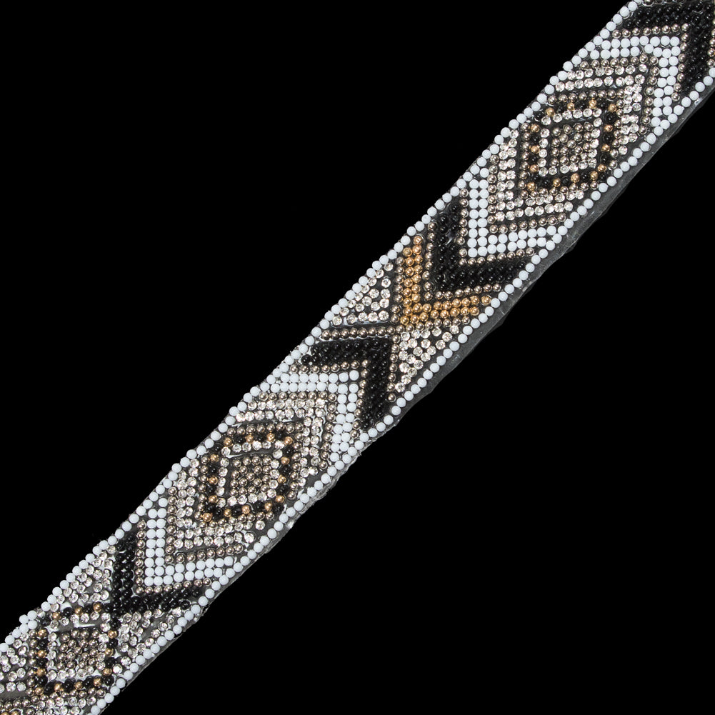 White/Black/Silver/Gold "Iron On" Beaded & Rhinestone Trim - 1" Detail