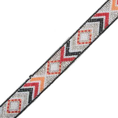Red/Orange/White "Iron On" Bead & Rhinestone Trim - 1" Detail