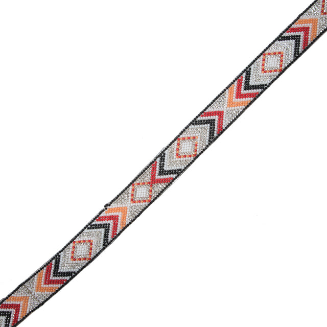 Red/Orange/White "Iron On" Bead & Rhinestone Trim - 1"
