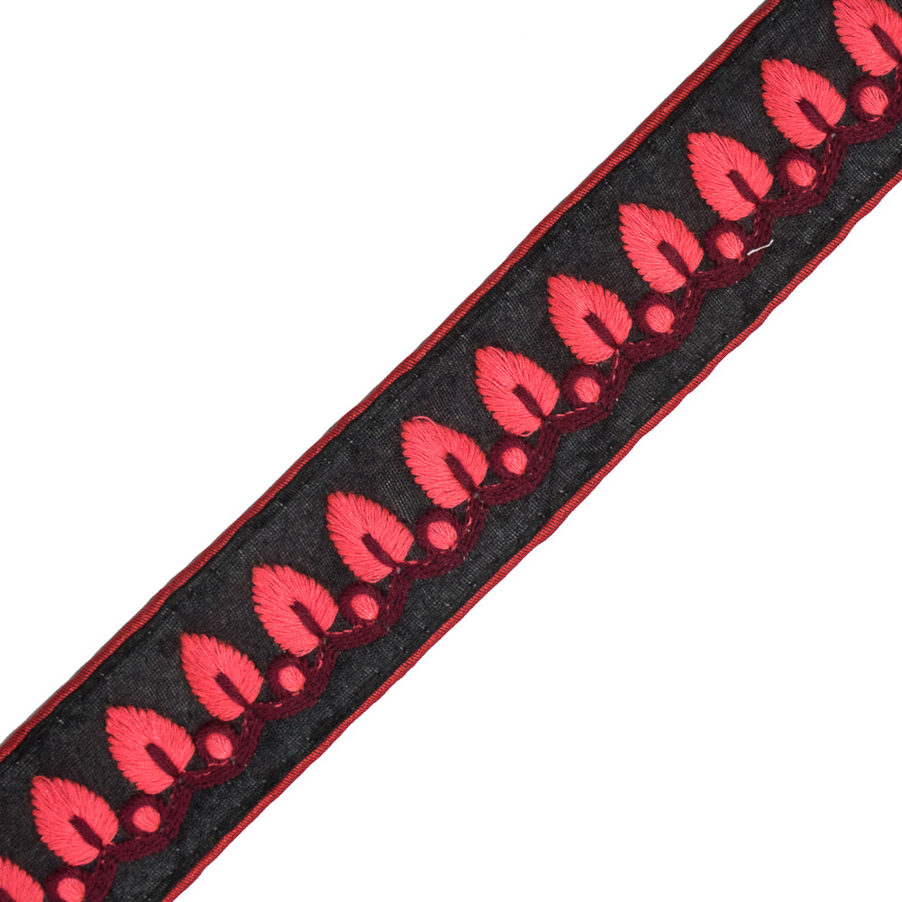 Embroidered Black/Orange Neon Trim - 1.5" Detail