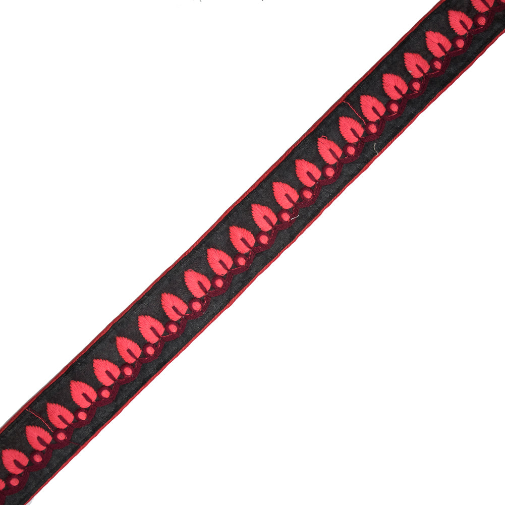 Embroidered Black/Orange Neon Trim - 1.5"