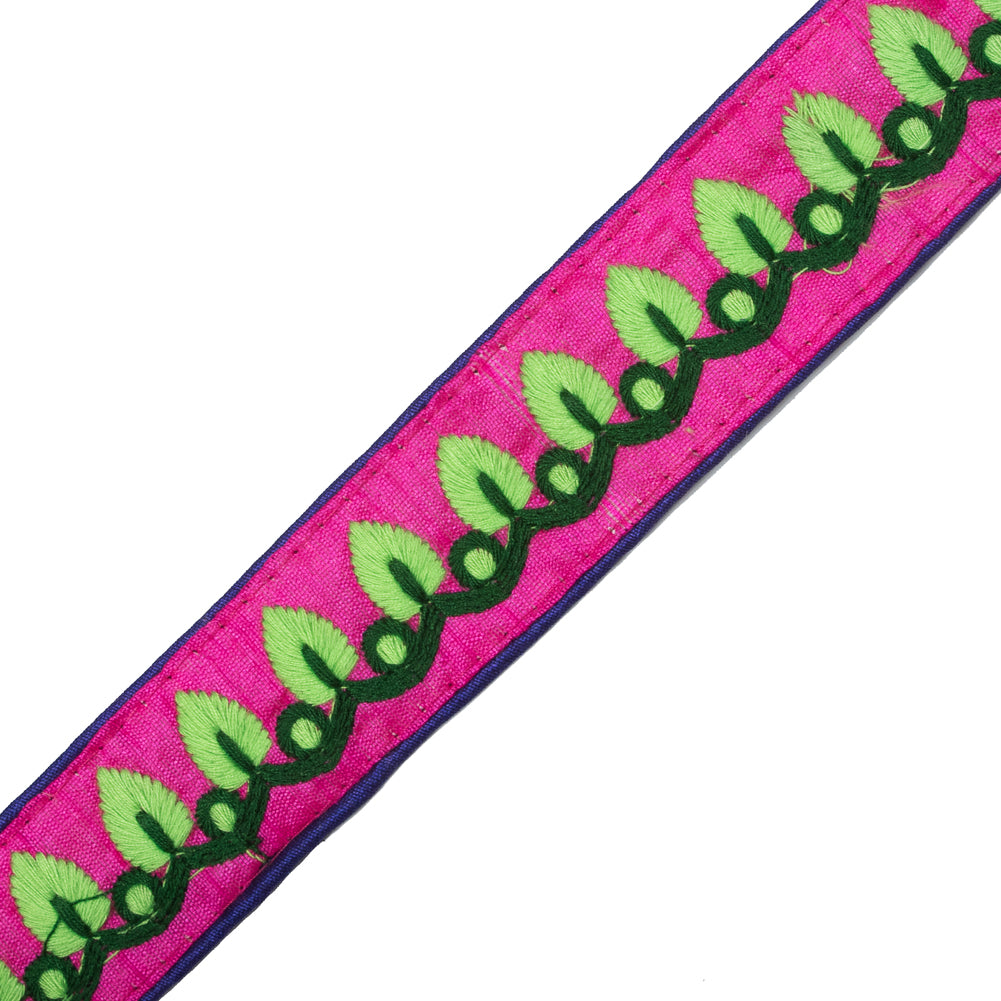 Embroidered Pink/Green Neon Trim - 1.5" Detail