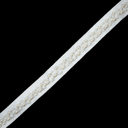 White Grosgrain & White Pearl Beaded Trim - 1.25"