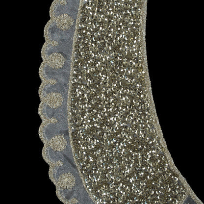Italian Gold Sequin Embroidered Organza Left Applique - 3" x 8" Detail