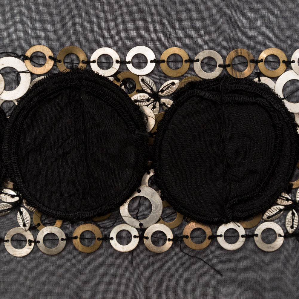Italian 3D Black Organza Trimming with Gold Metal Sequins - 3" Detail