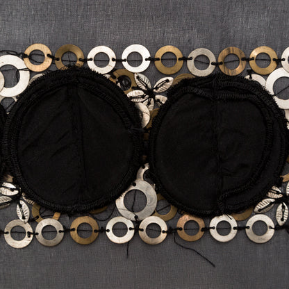 Italian 3D Black Organza Trimming with Gold Metal Sequins - 3" Detail