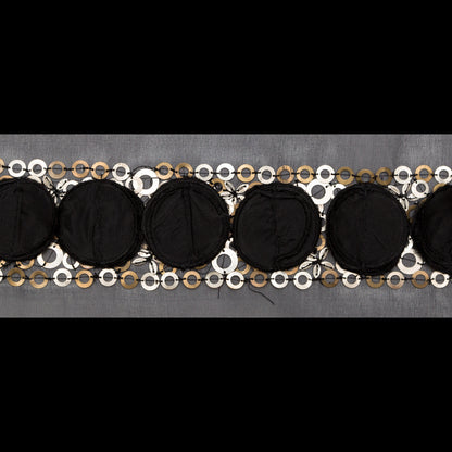 Italian 3D Black Organza Trimming with Gold Metal Sequins - 3"