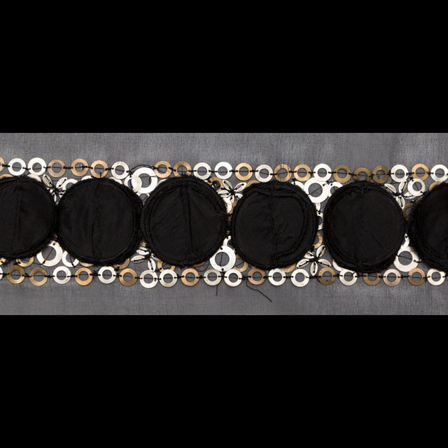 Italian 3D Black Organza Trimming with Gold Metal Sequins - 3"