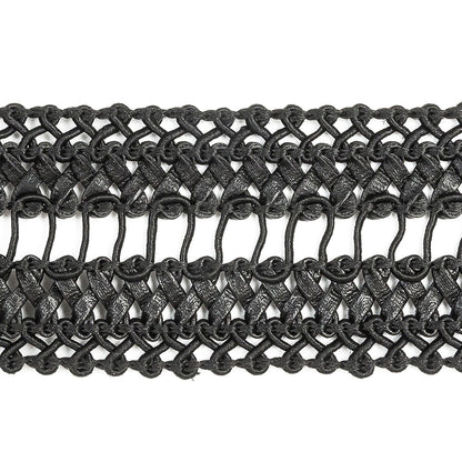 Italian Black Braided Faux Leather Trim - 1.5" Detail