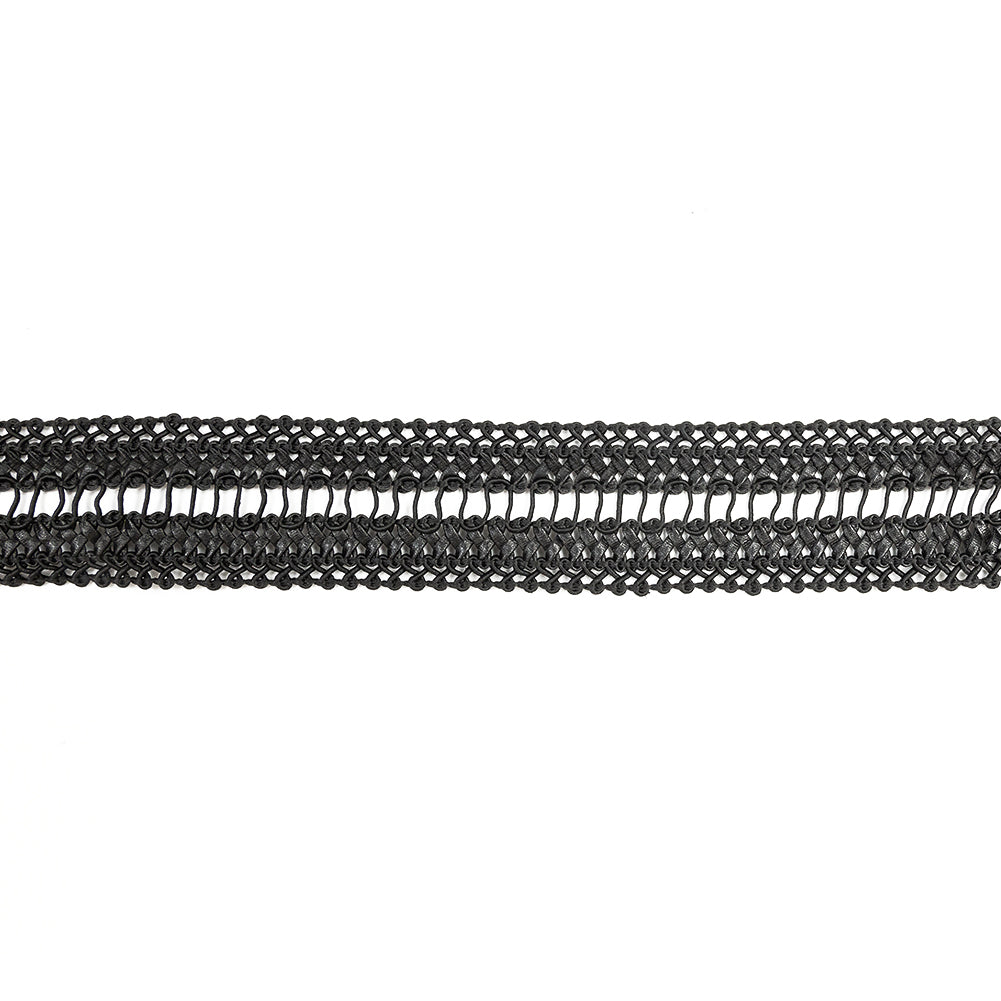 Italian Black Braided Faux Leather Trim - 1.5"
