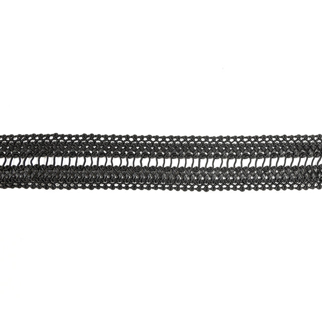 Italian Black Braided Faux Leather Trim - 1.5"