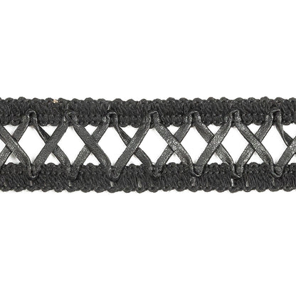 Italian Black Braided Faux Leather Trim - 1" Detail