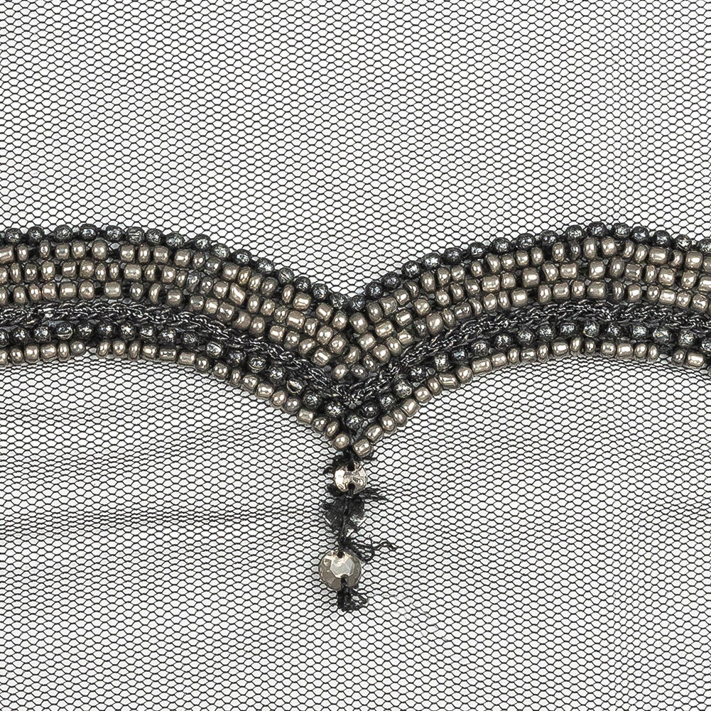 Italian Gray Beaded Scalloped Trim - 3.5" Detail
