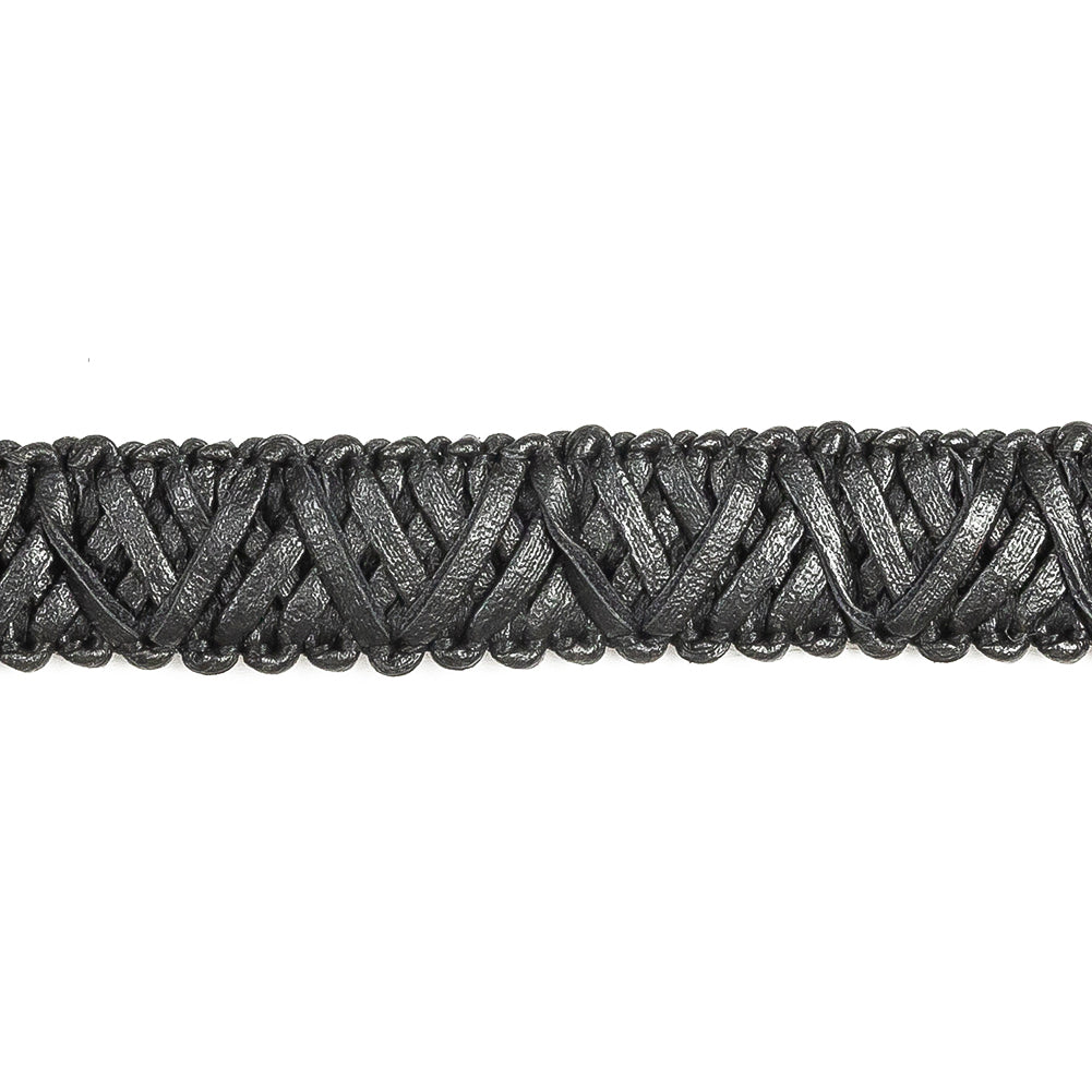 Italian Black Braided Faux Leather Trim - 0.625" Detail