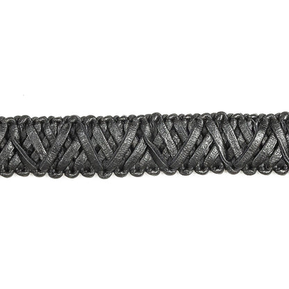 Italian Black Braided Faux Leather Trim - 0.625" Detail