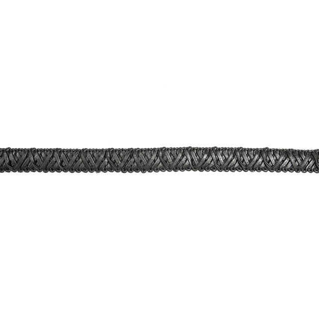 Italian Black Braided Faux Leather Trim - 0.625"