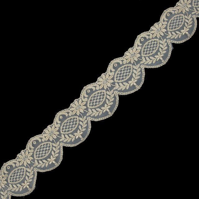 Metallic Gold Scallop-Edged Embroidered Mesh - 2.5"