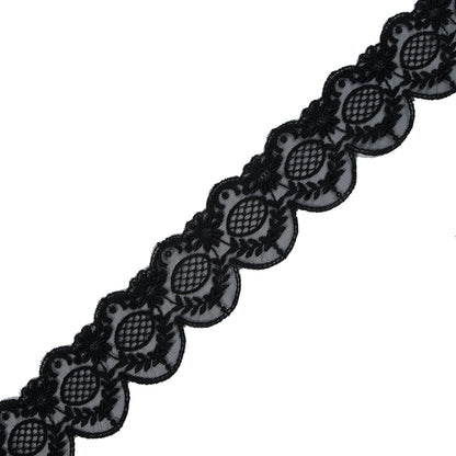 Black Scallop-Edged Embroidered Mesh - 2.5"