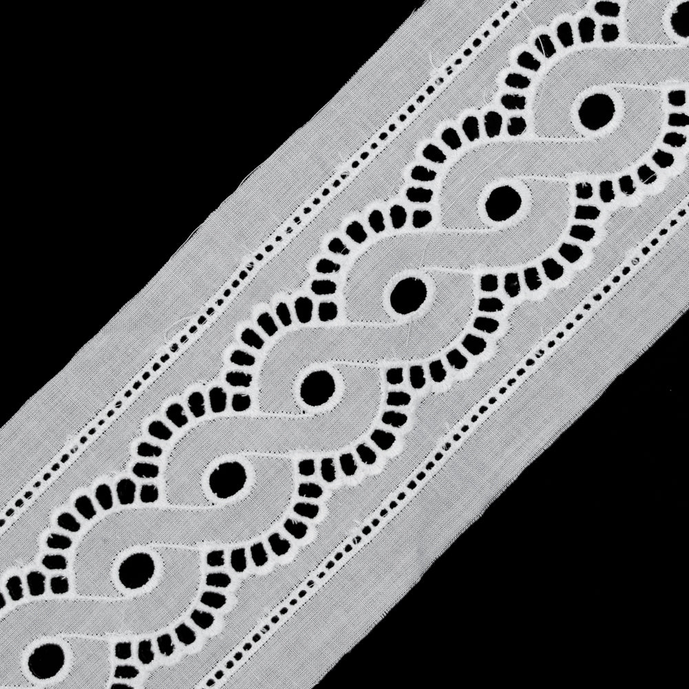 White Cotton Embroidered Eyelet Trim - 2.25" Detail