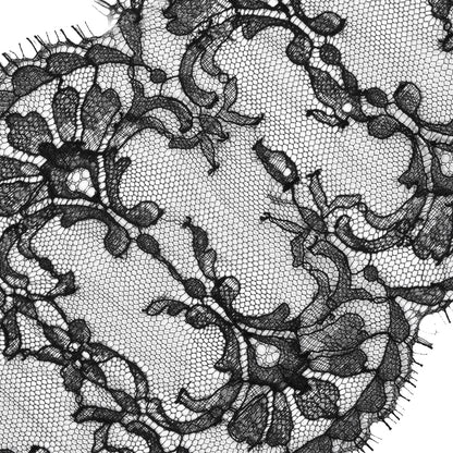 Black Fine Double Scallop Edge Lace Trim - 6.5" Detail