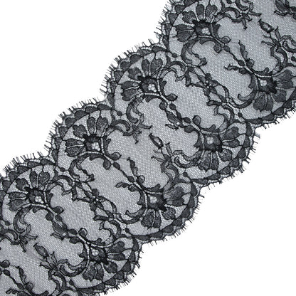Black Fine Double Scallop Edge Lace Trim - 6.5"
