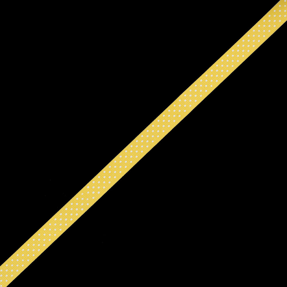 Yellow Grosgrain Ribbon with White Polka Dots - 0.625"