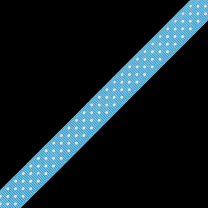 Sky Blue Grosgrain Ribbon with White Polka Dots - 0.625" Detail