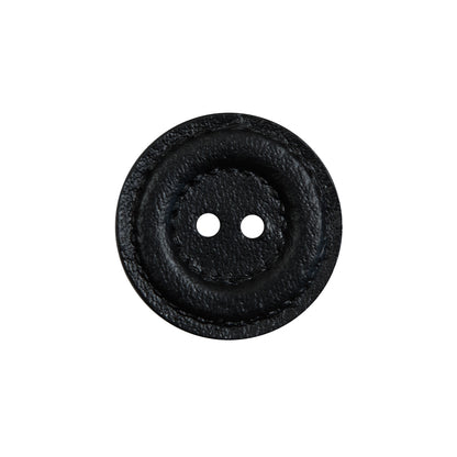 Black Faux Leather Plastic 2-Hole Button - 32L/20mm