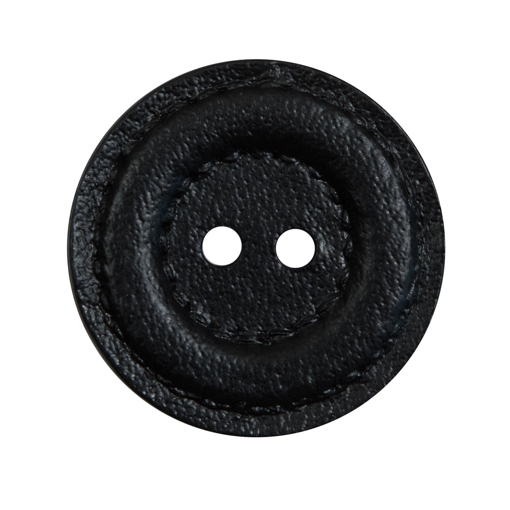 Black Faux Leather Plastic 2-Hole Button - 44L/28mm