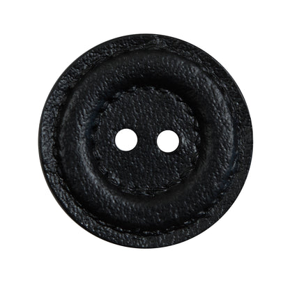 Black Faux Leather Plastic 2-Hole Button - 44L/28mm