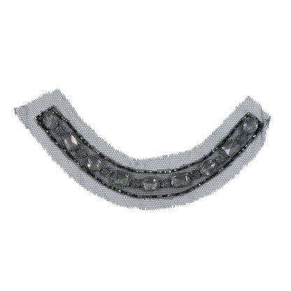Silver Gem and Black Mesh Jewel Neckline Sew-On Applique