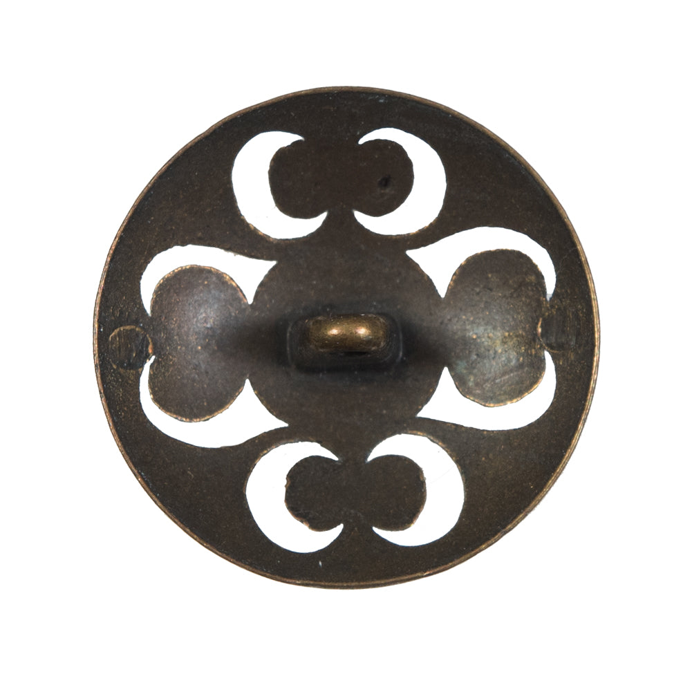 Gold and White Etched Metal Shank Back Button - 44L/28mm Detail