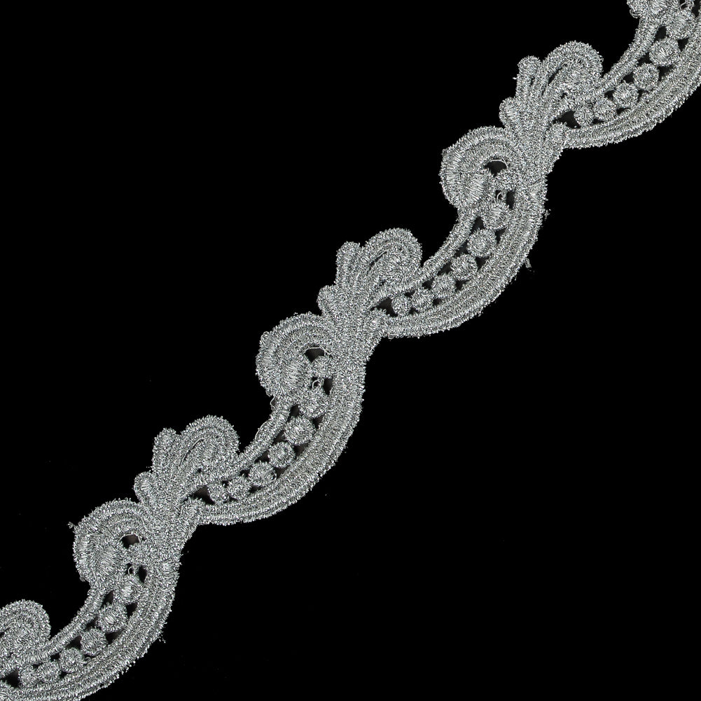Metallic Silver Guipure Lace Trim - 1.25" Detail