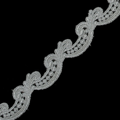 Metallic Silver Guipure Lace Trim - 1.25" Detail
