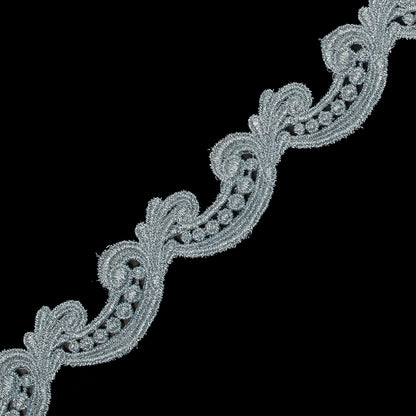 Metallic Ice Blue Guipure Lace Trim - 1.25" Detail