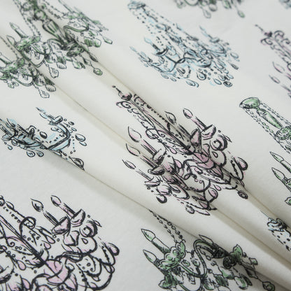 Pink and Green Chandeliers Cotton Jersey Detail