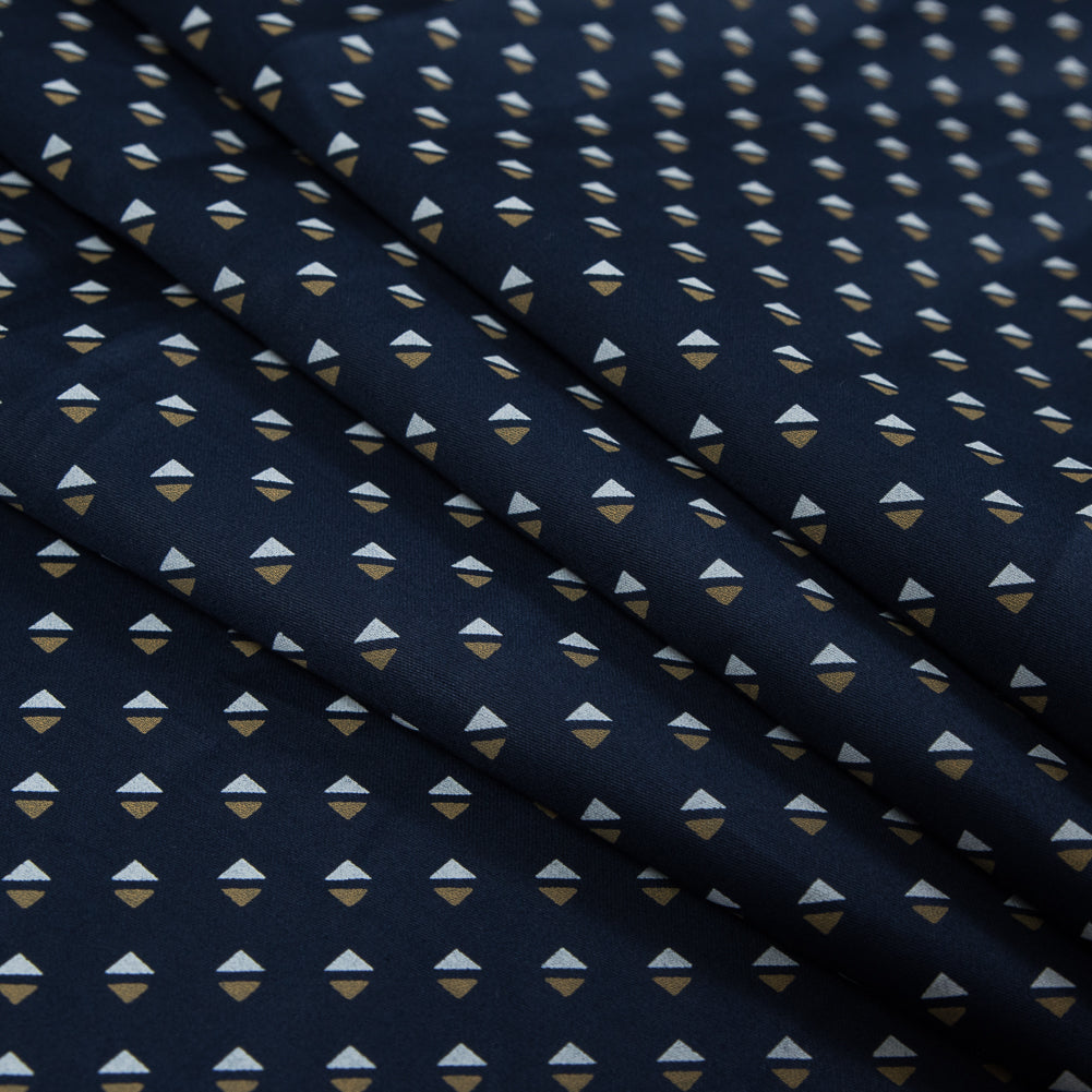 Navy Geometric Printed Cotton Twill Folded