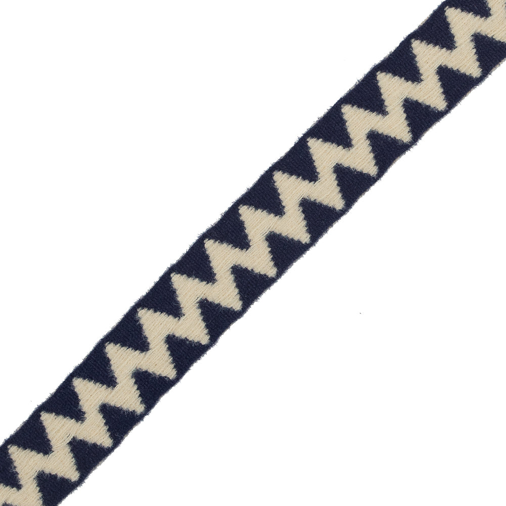 Italian Beige and Blue Zig-Zag Fabric Trim - 1" Detail