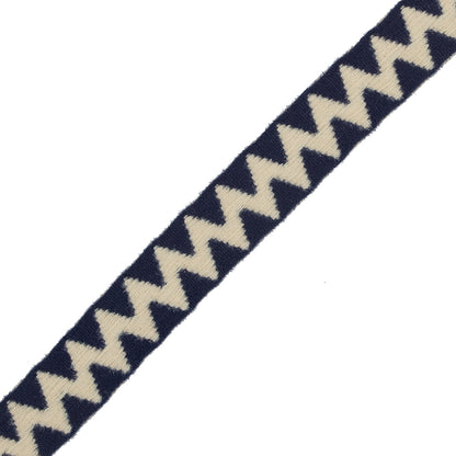 Italian Beige and Blue Zig-Zag Fabric Trim - 1" Detail