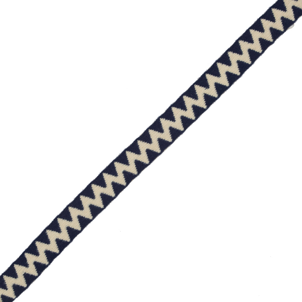 Italian Beige and Blue Zig-Zag Fabric Trim - 1"