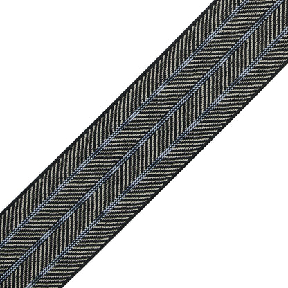 Italian Black, Beige and Blue Herringbone Elastic - 1.5" Detail