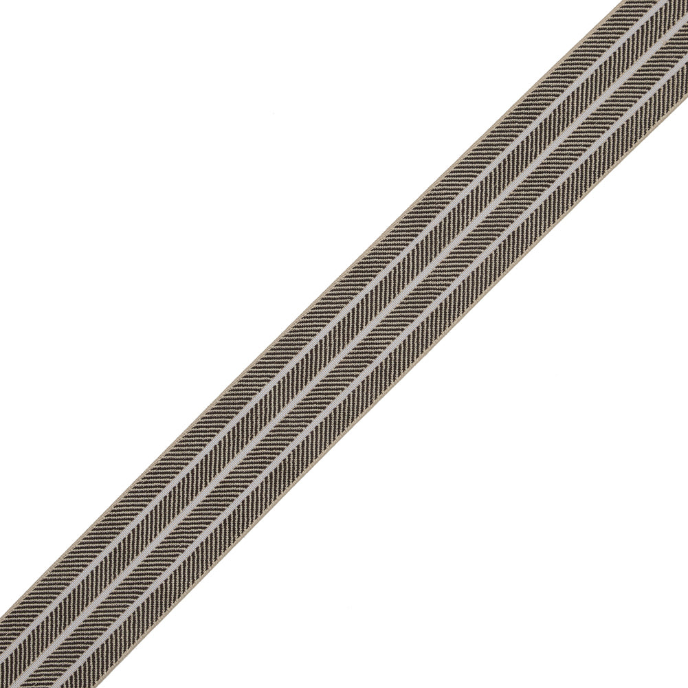 Italian Beige and Brown Herringbone Elastic - 1.5"