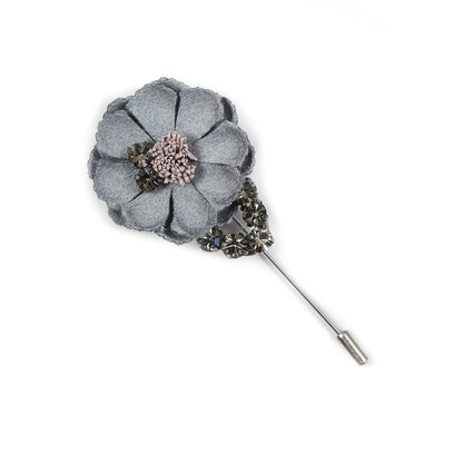 Italian Gray Flower Brooch with Rhinestones - 3.75"