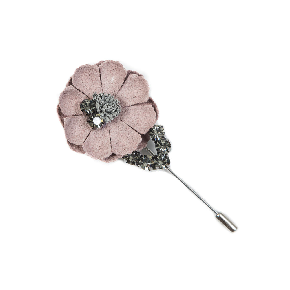 Italian Pink Flower Brooch with Rhinestones - 3.75"