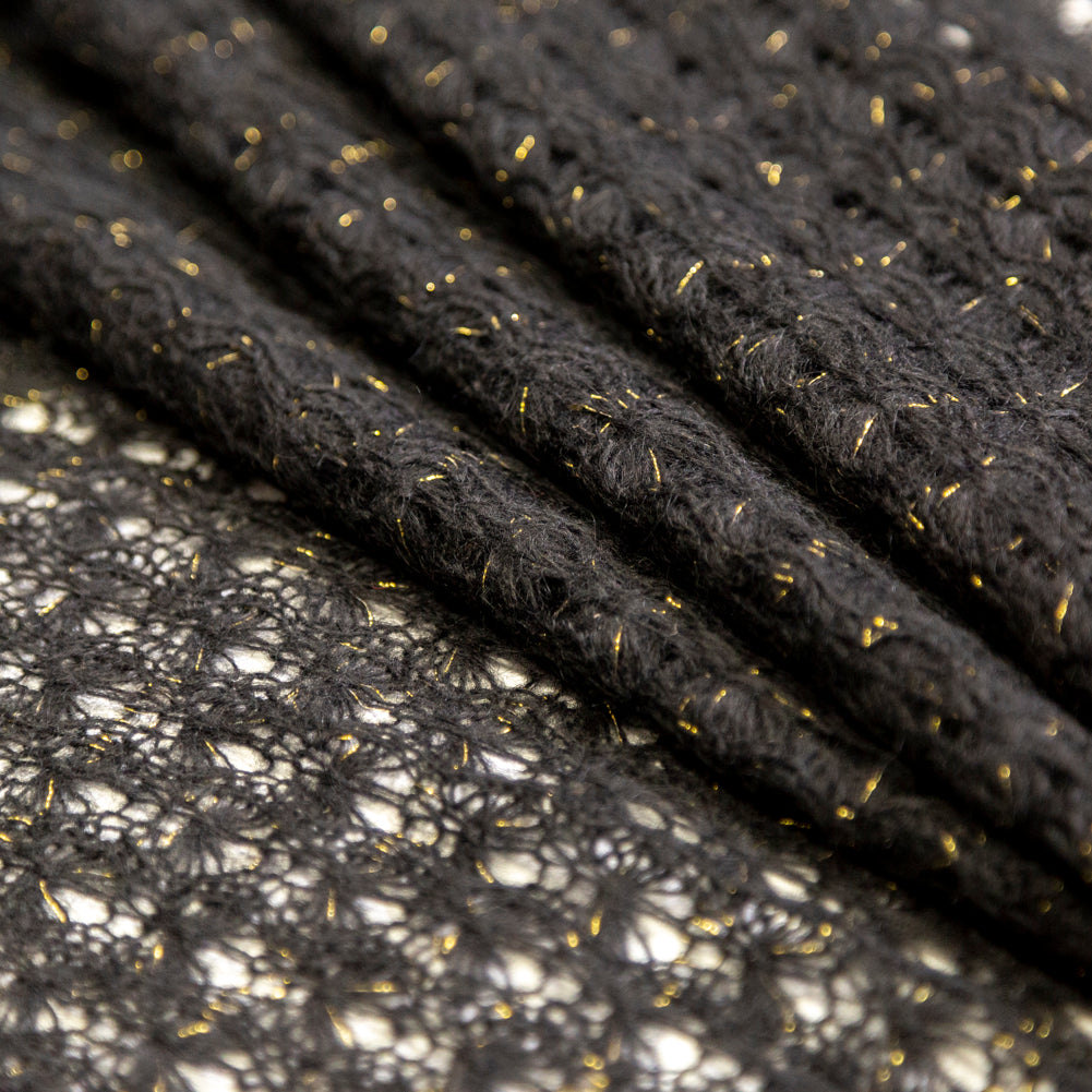 Black and Metallic Gold Blended Wool Crochet Lace Detail
