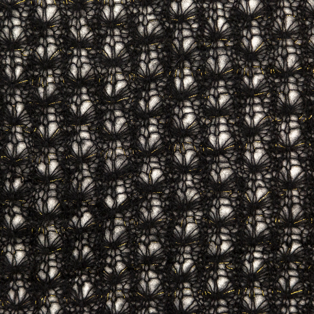 Black and Metallic Gold Blended Wool Crochet Lace